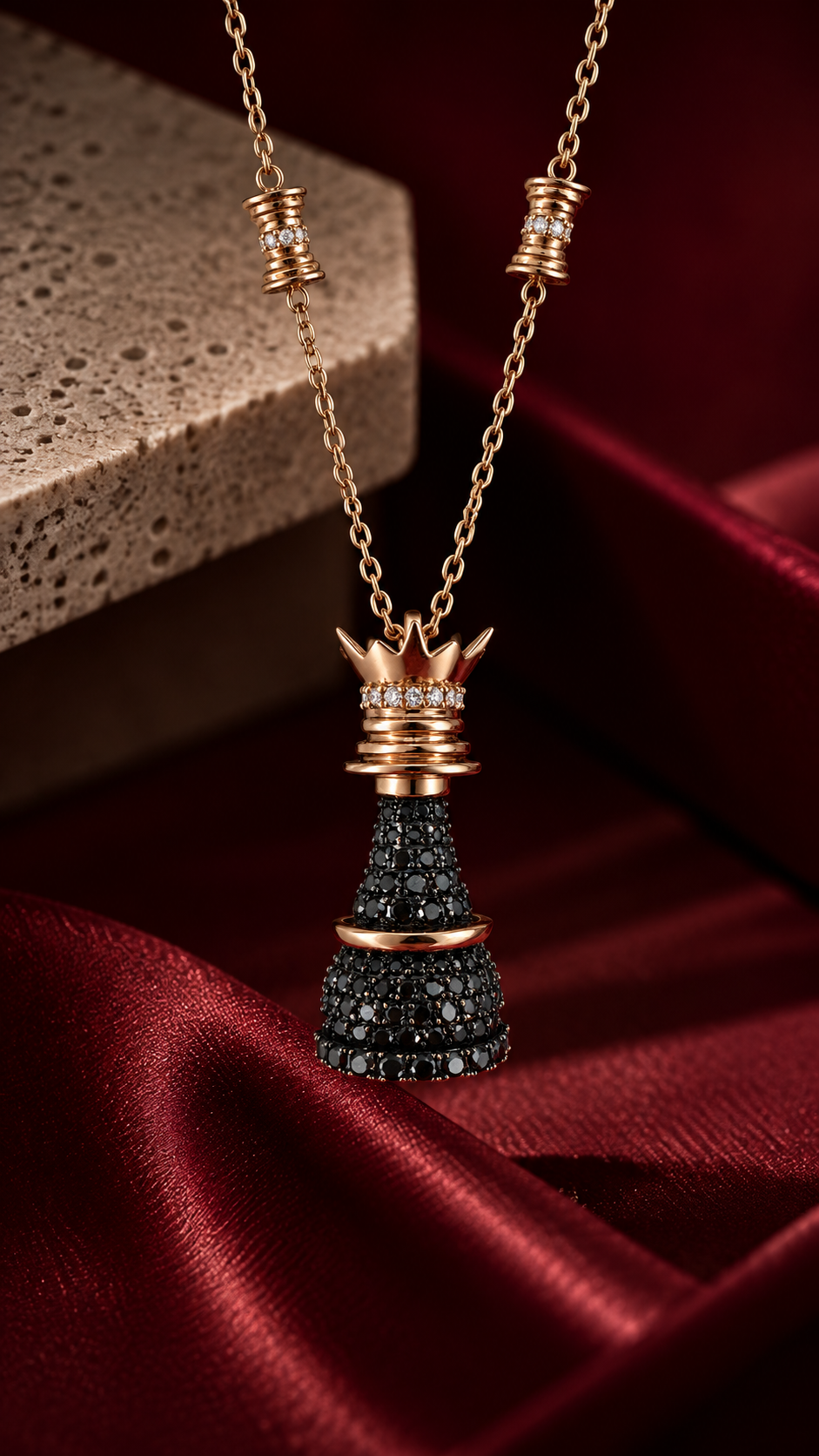 Custom silver necklace with rose gold plating and zircon stones