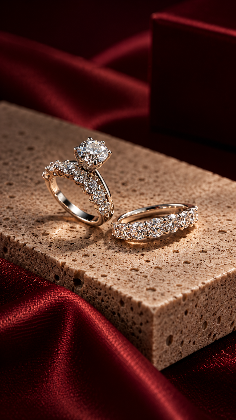 Custom solitaire and band rings in gold-plated silver